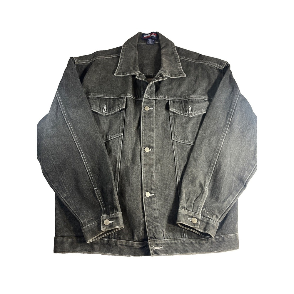 Great Point Black Denim Trucker Jacket Men's XL Made in Russia Button Front